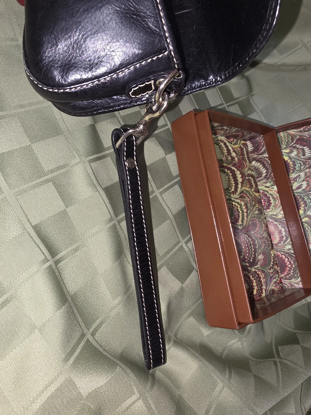 Dooney & Bourke Black Leather Clutch with Logo Patch